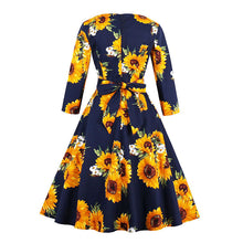 sunflowers print a-line o neck bow party elegant dress