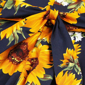 sunflowers print a-line o neck bow party elegant dress