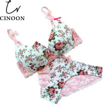 Silk Lace Flower Push up Big Bow Bra and Hollow out Panties