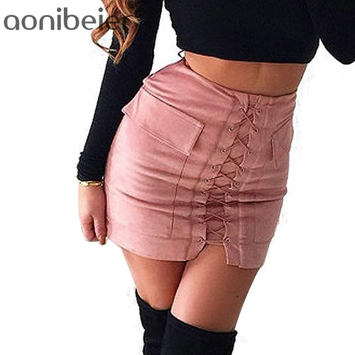 Autumn Lace up Pencil Skirt