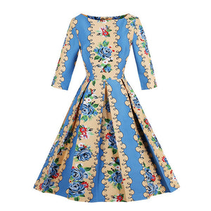 sunflowers print a-line o neck bow party elegant dress