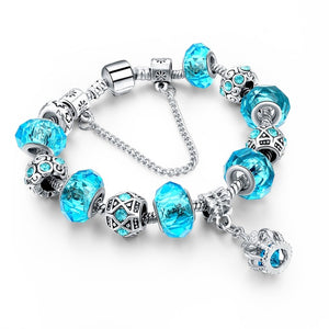 CHICVIE Blue Crystal Charm Bracelets & Bangles for Women With Beads Bracelet Femme Love Silver color Handmade Jewelry SBR160016