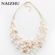 Gold Color Multilayer Chain Imitation Pearls Necklaces