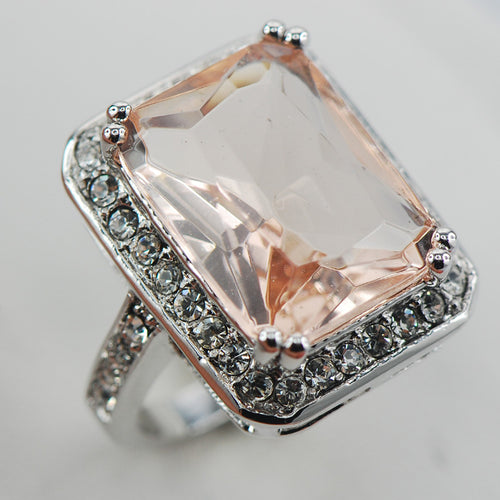 Morganite White Crystal ZirconWomen 925 Sterling Silver Ring