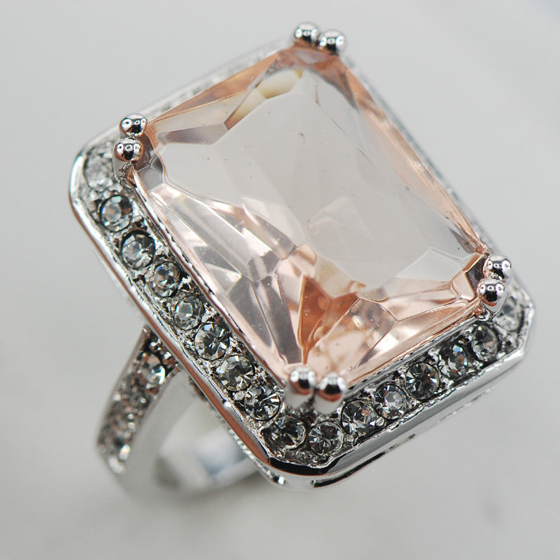 Morganite White Crystal ZirconWomen 925 Sterling Silver Ring