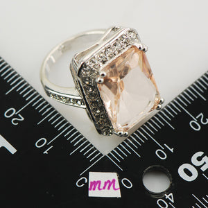 Morganite White Crystal ZirconWomen 925 Sterling Silver Ring