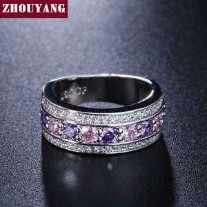 Silver Color Purple Crystals Bijoux Cubic Zirconia Ring