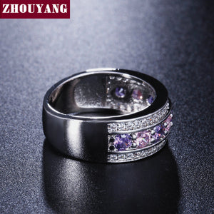 Silver Color Purple Crystals Bijoux Cubic Zirconia Ring