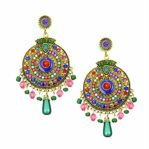 boho dangle tribal round pendant beaded earrings