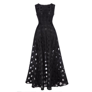 Net Yarn black A-line long organza day dress