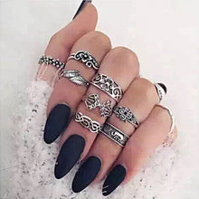 Retro hollow carved leaves elephant 8 sets of Midi Rings