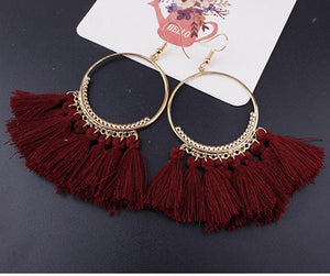 Ethnic Bohemia Drop Dangle Fringe Cotton Tassel Earrings