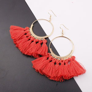 Ethnic Bohemia Drop Dangle Fringe Cotton Tassel Earrings