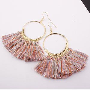 Ethnic Bohemia Drop Dangle Fringe Cotton Tassel Earrings