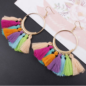 Ethnic Bohemia Drop Dangle Fringe Cotton Tassel Earrings