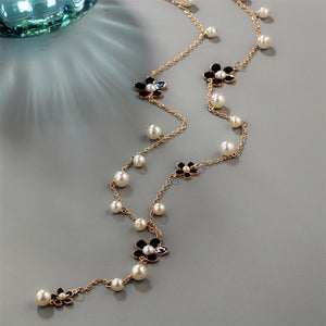 Flower Long Simulated Pearl Necklace