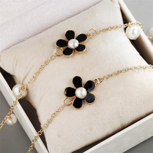 Flower Long Simulated Pearl Necklace