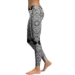 Mandala Flower 3D Digital Printing Slim Black Fitness Women's leggings