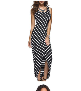 Long Striped Spaghetti Strap Tunic Maxi Dress