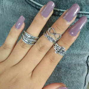 Silver Vintage Hand Knuckle Finger Ring Set