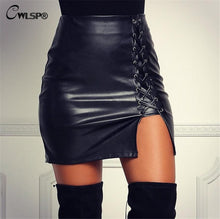 Black Lace Up PU Leather Skirts