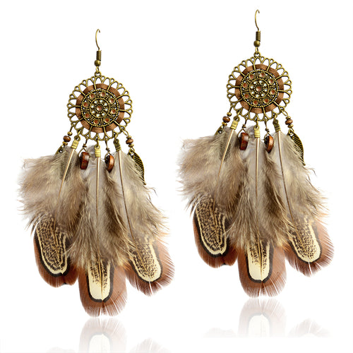 Indian Style  Long Feather Drop Earrings