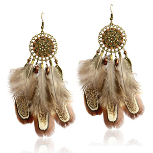 Indian Style  Long Feather Drop Earrings