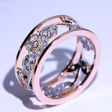 Crystal Rose Gold Flower Leaf Hollow Design Rhinestone Ring