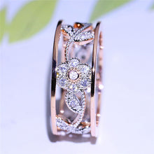 Crystal Rose Gold Flower Leaf Hollow Design Rhinestone Ring