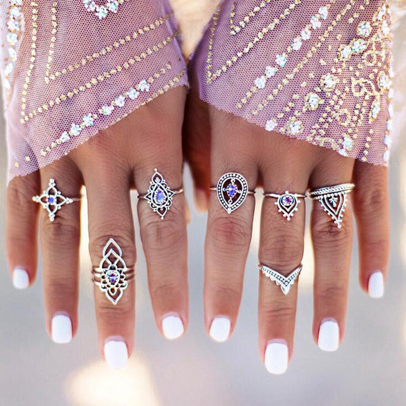 Vintage Purple Crystal Knuckle Midi Rings