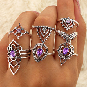 Vintage Purple Crystal Knuckle Midi Rings