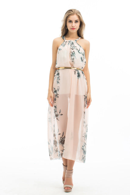 Round Neck Sleeveless Chiffon Dress