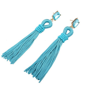 LU FANG 2018 new Fashion Red Drop Earrings Blue Statement Bohemian Big Ethnic Vintage Tassel Long Crystal Earrings Women Jewelry