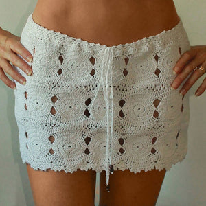 Hand Crochet Dropped  Waist Pencil Mini skirt