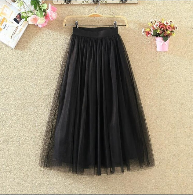 Elastic High Waist Tulle Mesh Skirt