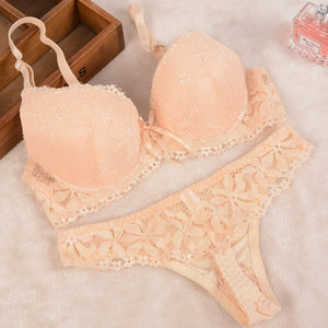 Lace Embroidery Push Up Bra Set