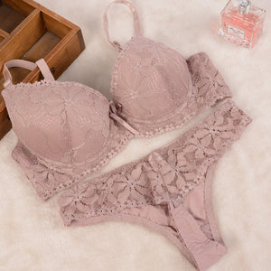 Lace Embroidery Push Up Bra Set