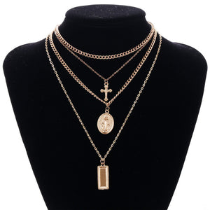 Ingesight Multilayer Crucifix Cross  Pendant Chain