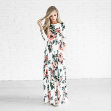 Flower Printed O Neck Pleated Floor Length