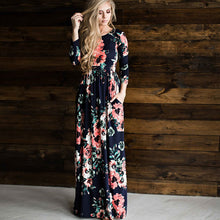 Flower Printed O Neck Pleated Floor Length