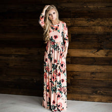 Flower Printed O Neck Pleated Floor Length