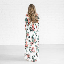 Flower Printed O Neck Pleated Floor Length