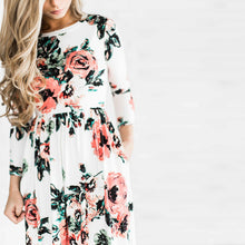 Flower Printed O Neck Pleated Floor Length