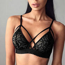 Crossing Bandage Crop Tops Floral Sheer Lace Bra Set