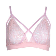 Crossing Bandage Crop Tops Floral Sheer Lace Bra Set