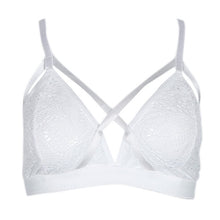 Crossing Bandage Crop Tops Floral Sheer Lace Bra Set