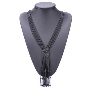 Boho Long Tassel Kolye Red Seed Beads Necklace