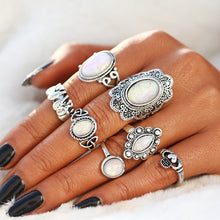 Geometric Pattern Big Knuckle Flower  Opal Rings Set