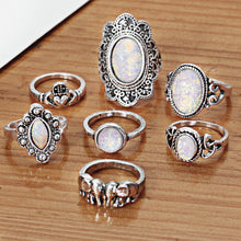 Geometric Pattern Big Knuckle Flower  Opal Rings Set