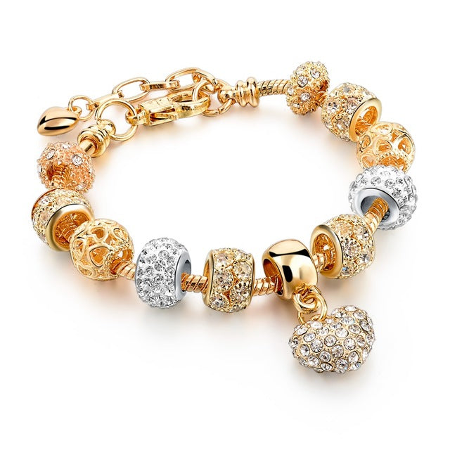 CHICVIE Gold Color Crystal Heart Charm Personalized Bracelet